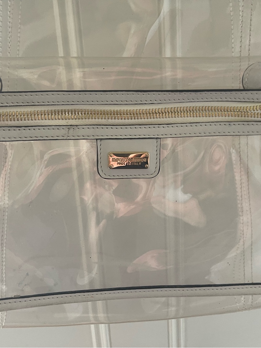 Emporio Armani Clear PVC Tote with White Trim and Gold Hardware - Picture 4 of 8